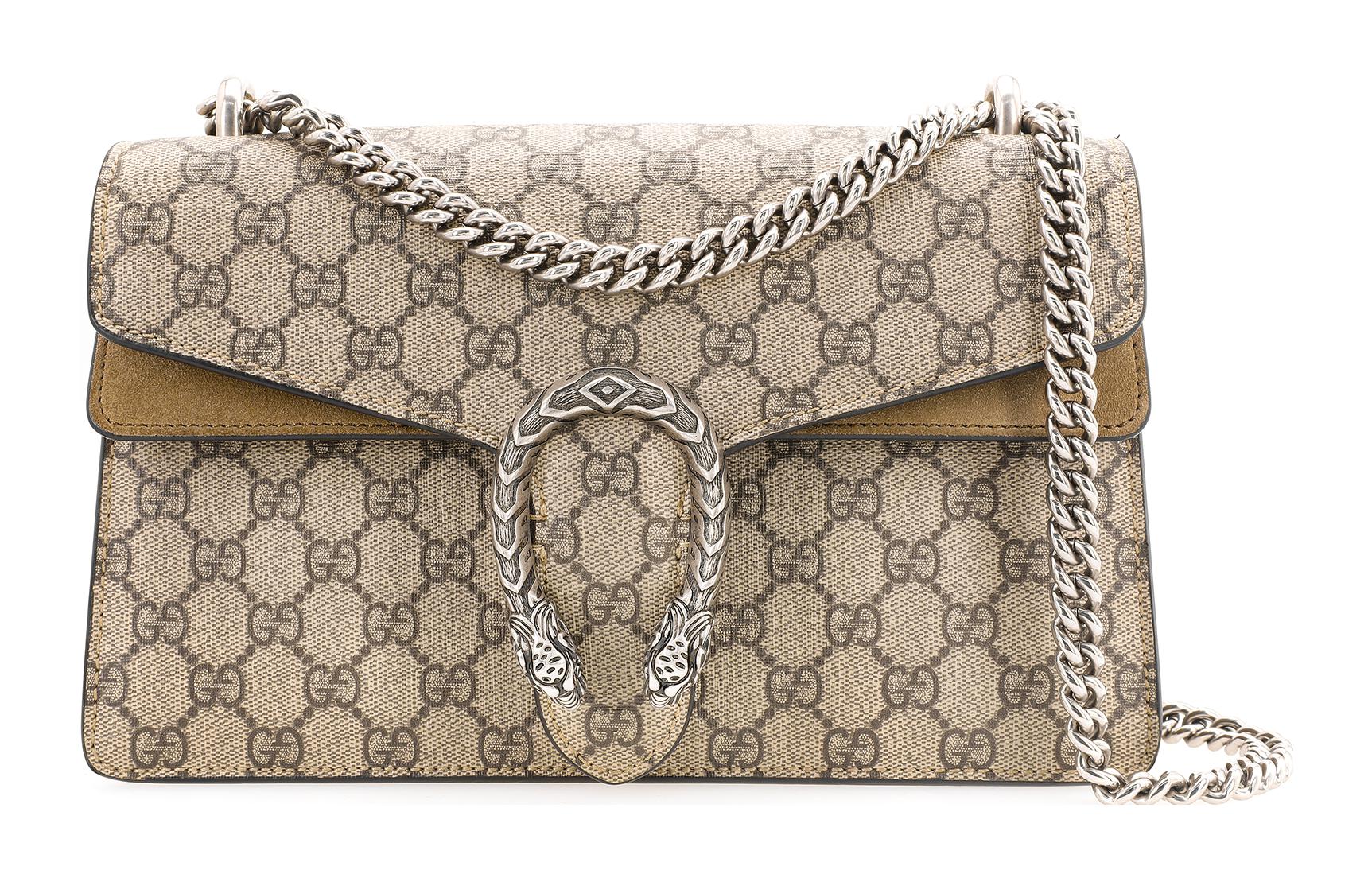 Сумка женская GUCCI Dionysus Canvas Crossbody Bag эбеново-бежевого цвета