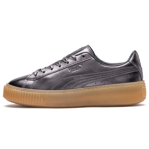 Кеды женские PUMA Basket Platform Luxe серебристые