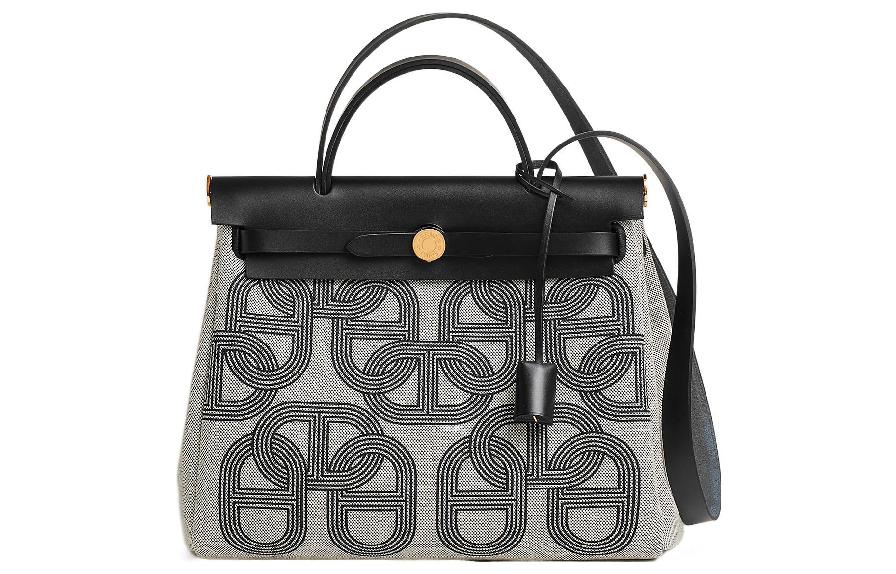 Сумка женская HERMES Herbag Zip H черно-бежевого цвета