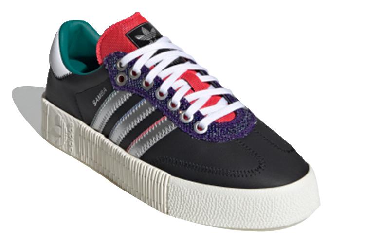 Кеды женские Adidas Samba Low черные, красные, серебристые, 37 1/3 EU