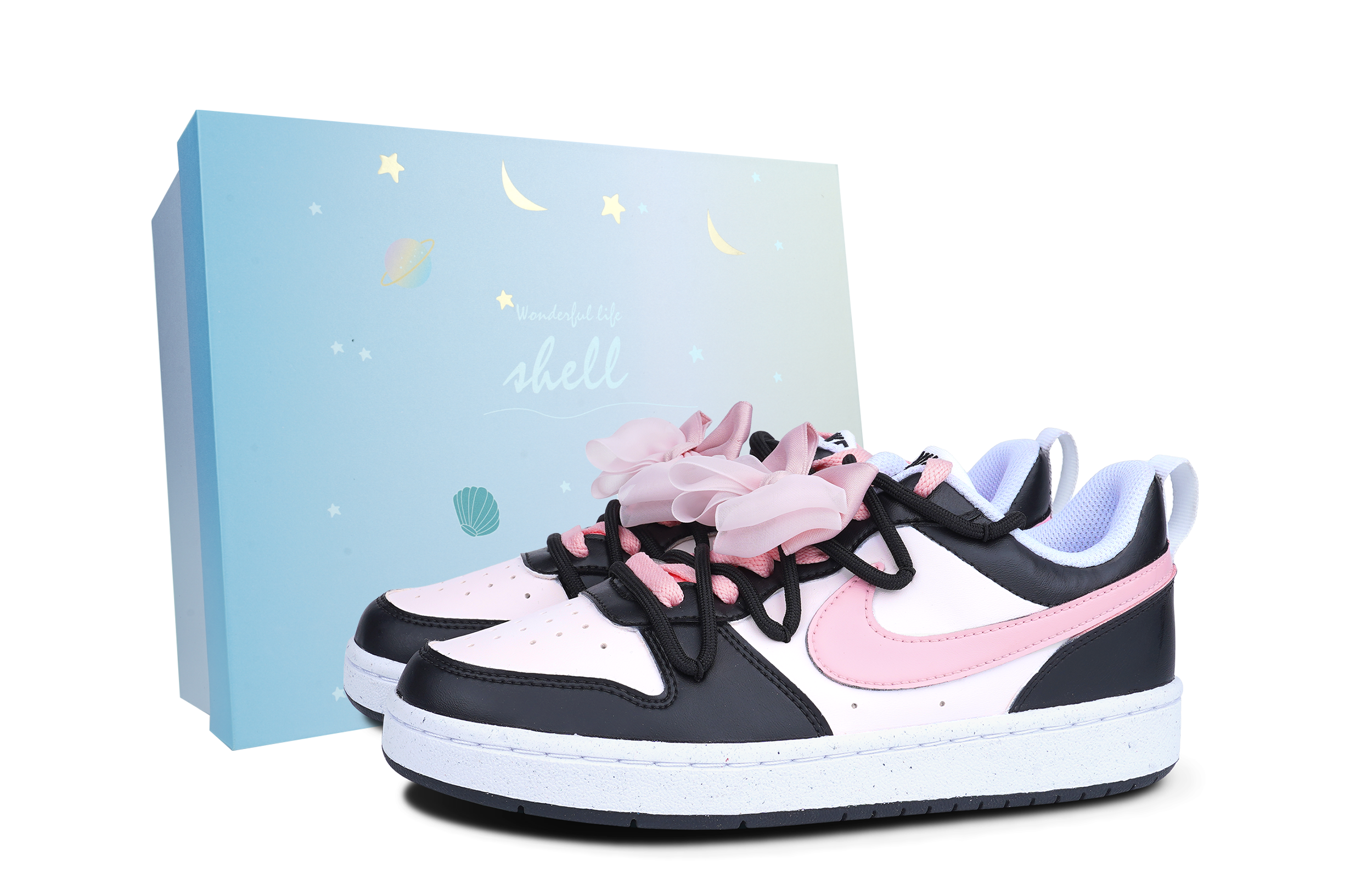 Кеды женские Nike Court Borough Low Top GS черные, розовые