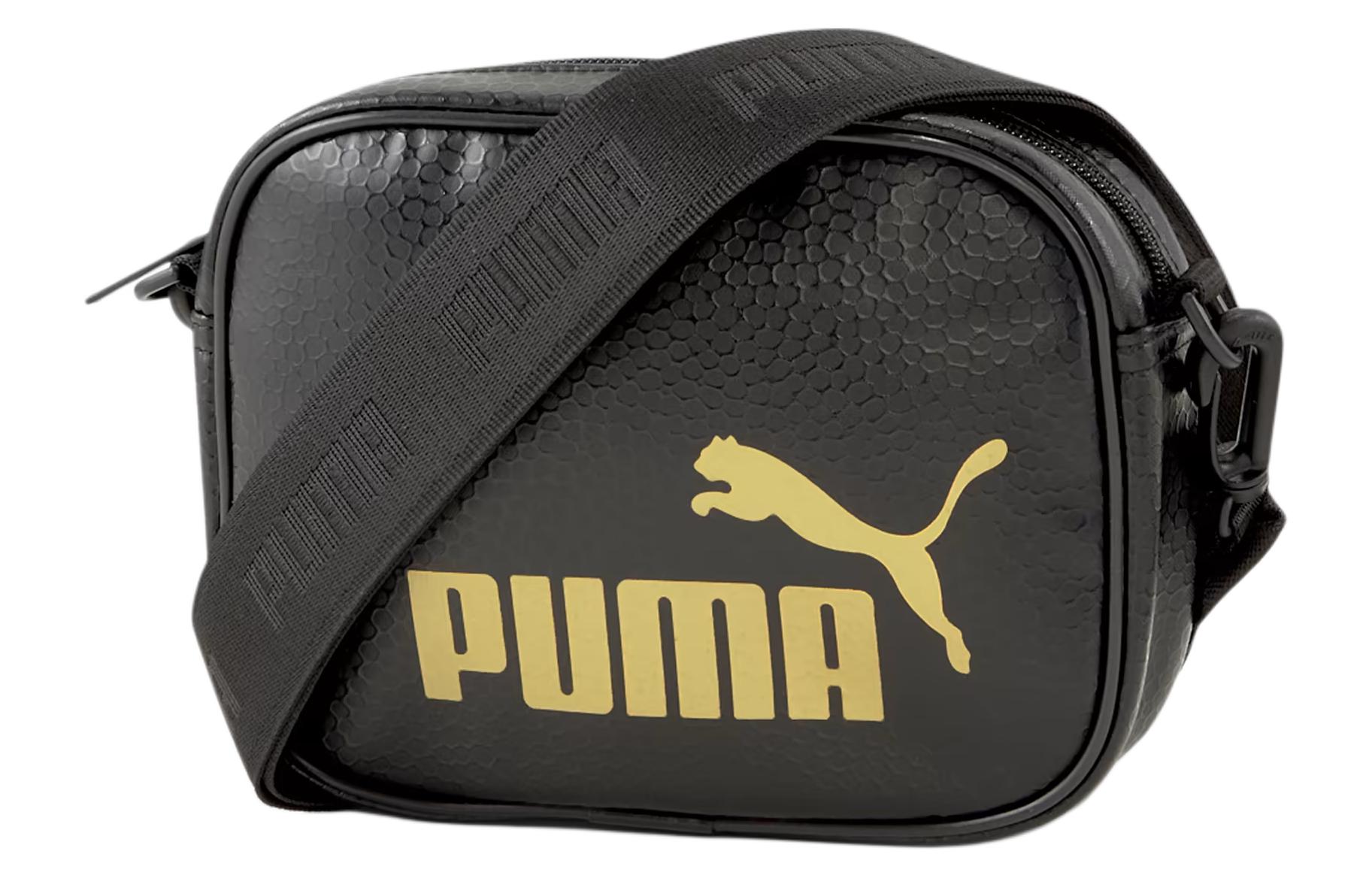 Кроссбоди-сумка унисекс PUMA 078306-01 черная с золотистым логотипом