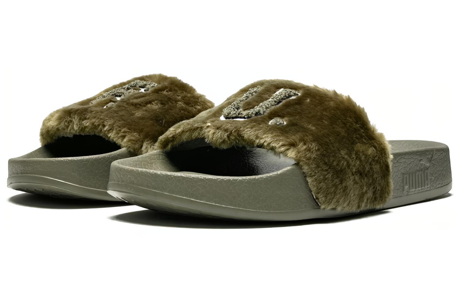 Шлепанцы женские PUMA Fenty X Fur Slide burnt olive, 38 EU
