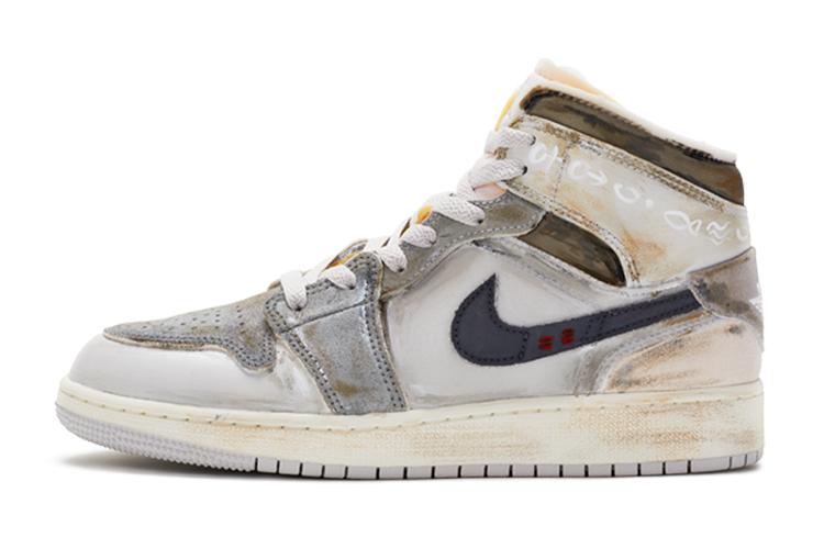 Кеды женские Jordan Air Jordan 1 Mid SE Craft серые, белые, коричневые, 36.5 EU