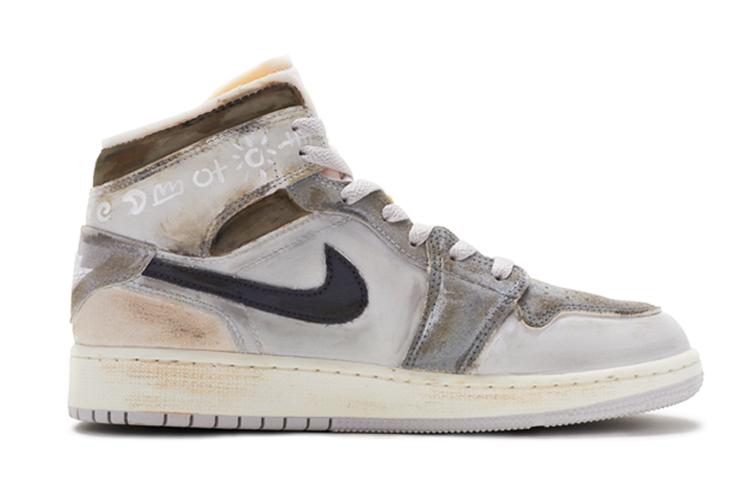 Кеды женские Jordan Air Jordan 1 Mid SE Craft серые, белые, коричневые, 36.5 EU