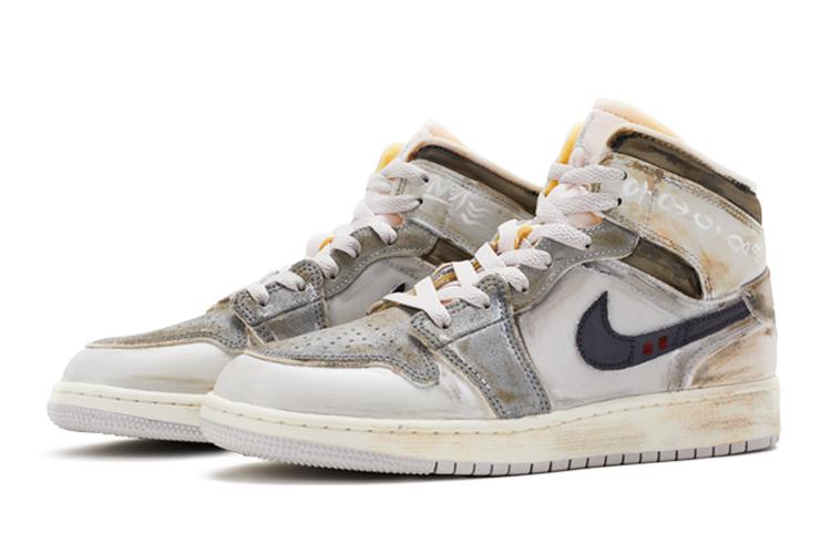 Кеды женские Jordan Air Jordan 1 Mid SE Craft серые, белые, коричневые, 36.5 EU