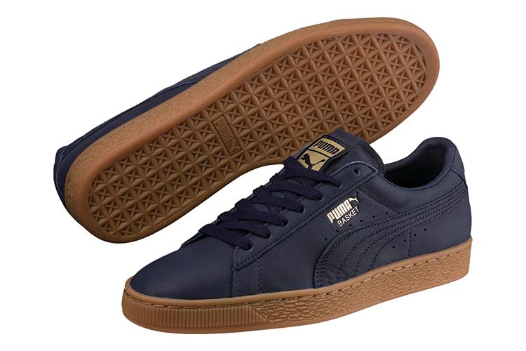 Кроссовки унисекс PUMA Basket Classic Gum Deluxe Low Top синие, золотые, 43 EU