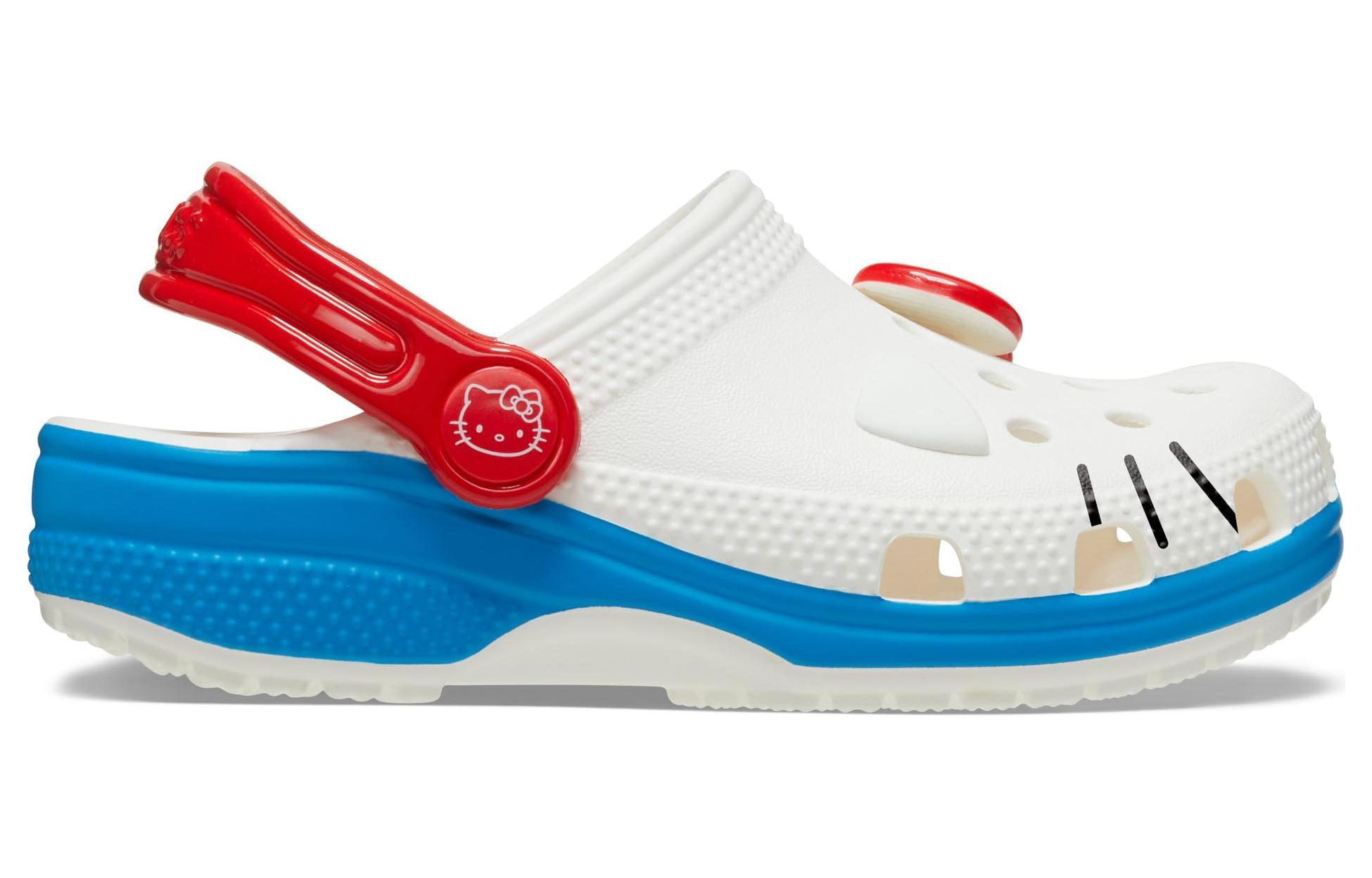 Шлепанцы унисекс Crocs Classic Clog Hello Kitty белые, красные, синие, 39-40 EU