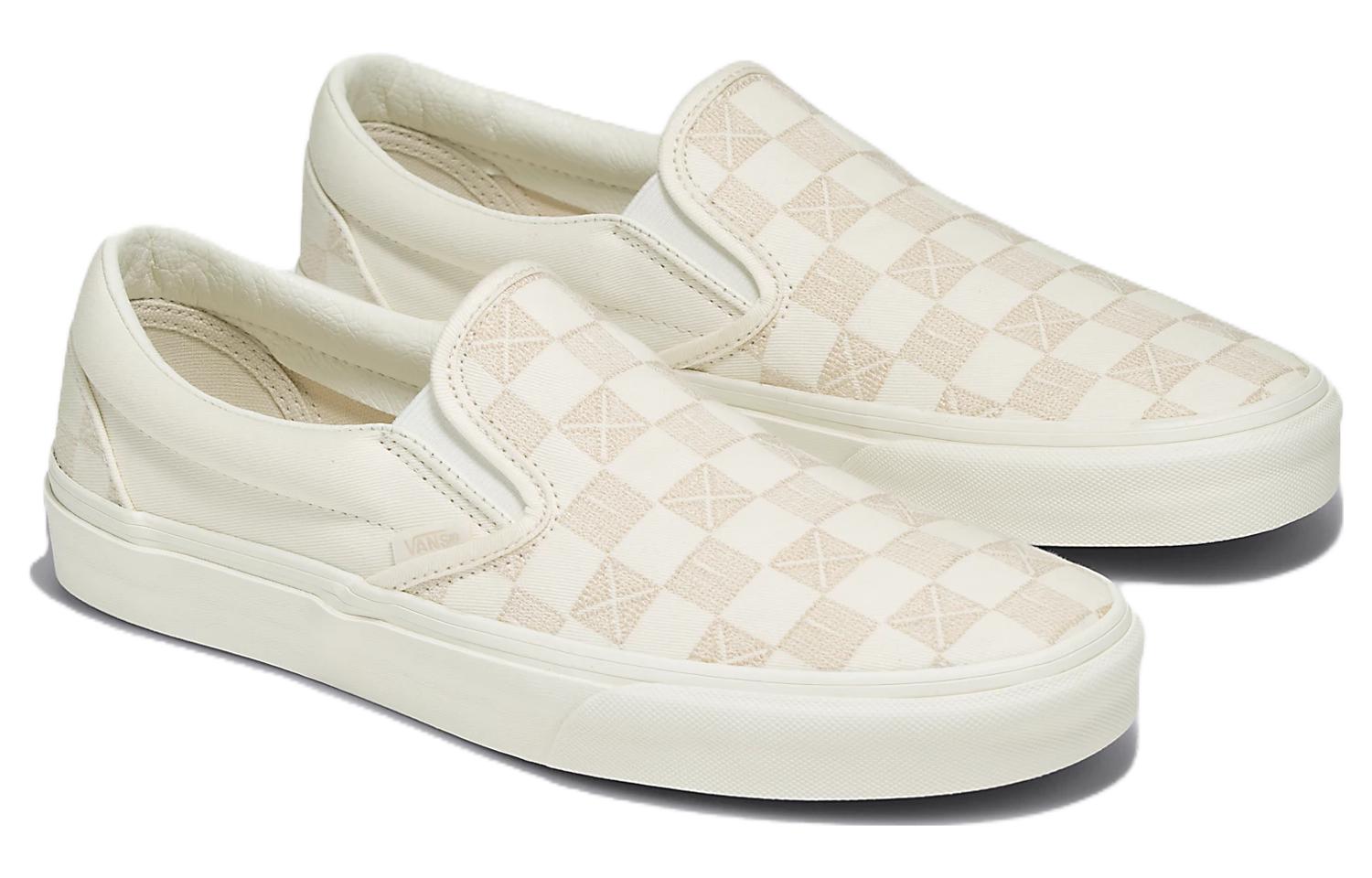 Слипоны унисекс Vans Classic Slip On Stitch Checkerboard Beige, белые, 36 EU