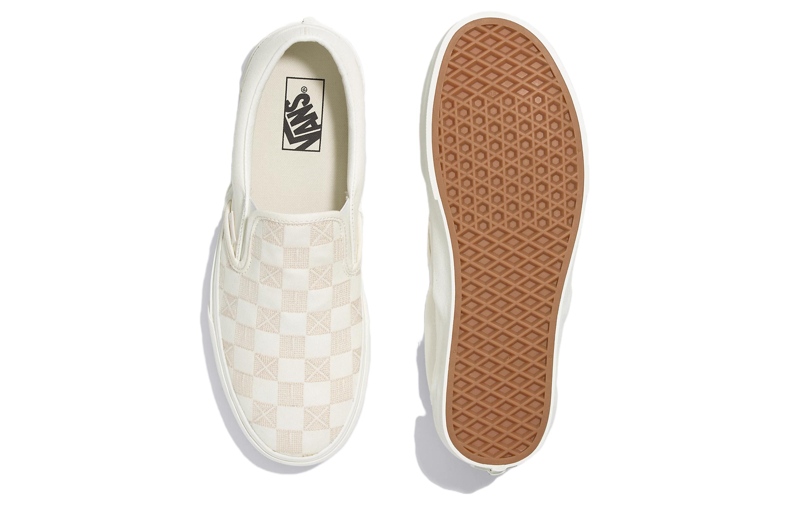 Слипоны унисекс Vans Classic Slip On Stitch Checkerboard Beige, белые, 36 EU