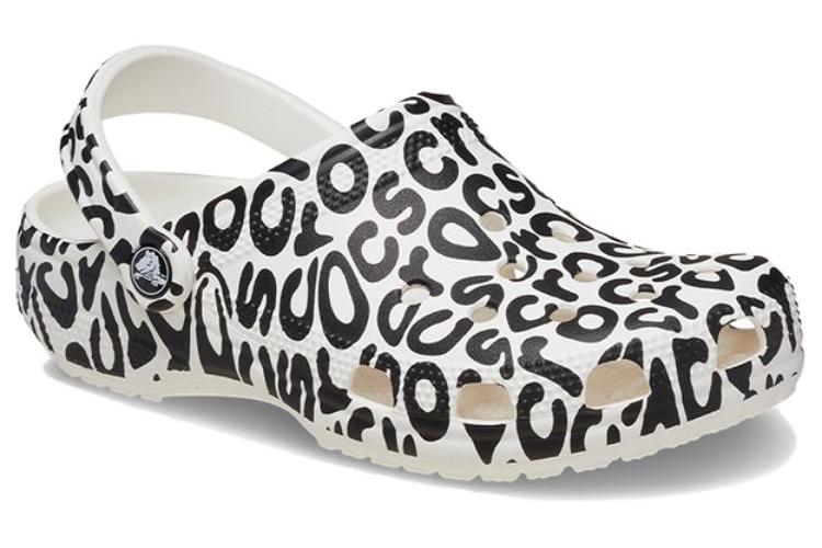 Шлепанцы унисекс Crocs Classic Warped Logo Clogs белые, черные, 43-44 EU