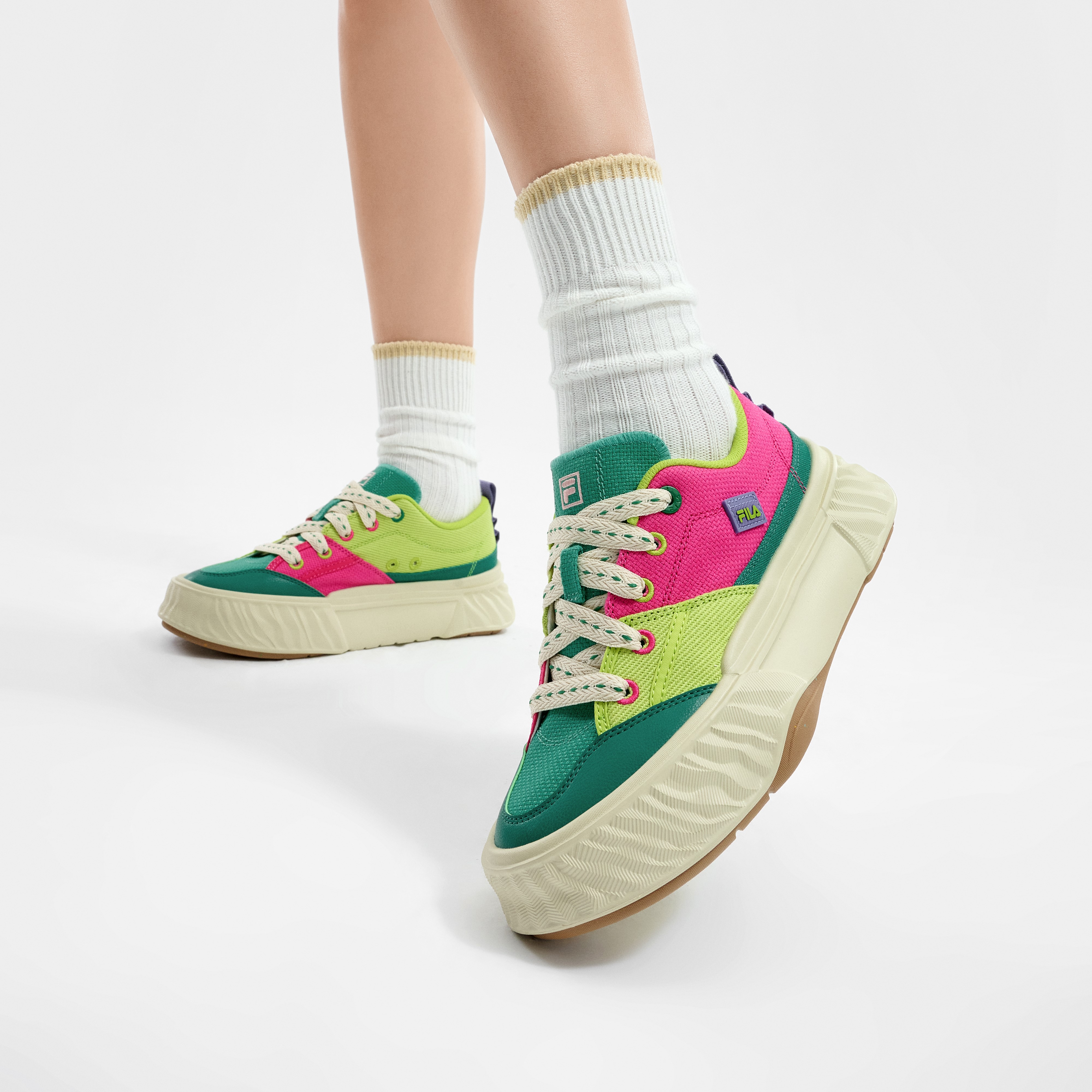 Кеды женские FILA Fosso Chuanxing зелено-розовые, 35.5 EU