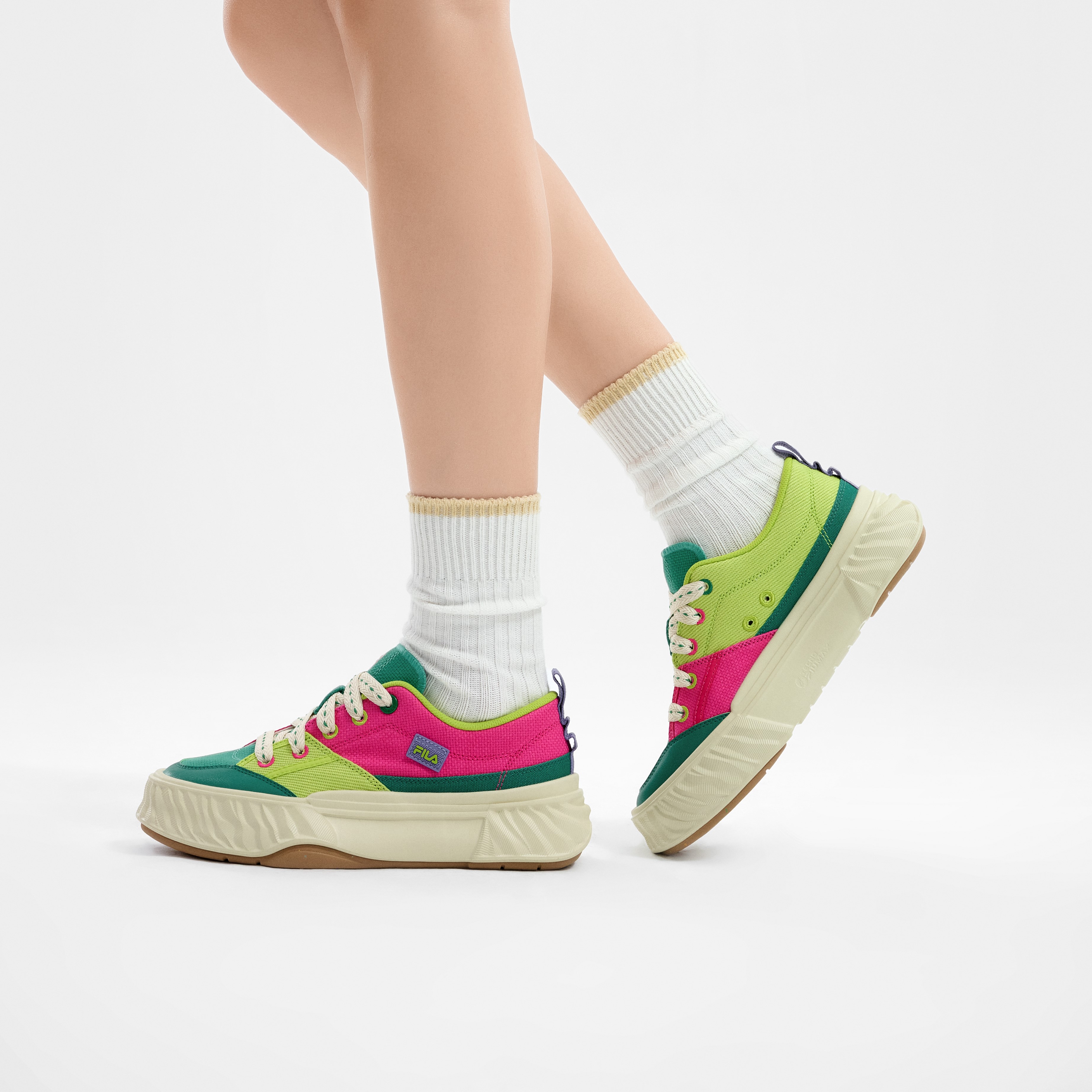Кеды женские FILA Fosso Chuanxing зелено-розовые, 35.5 EU