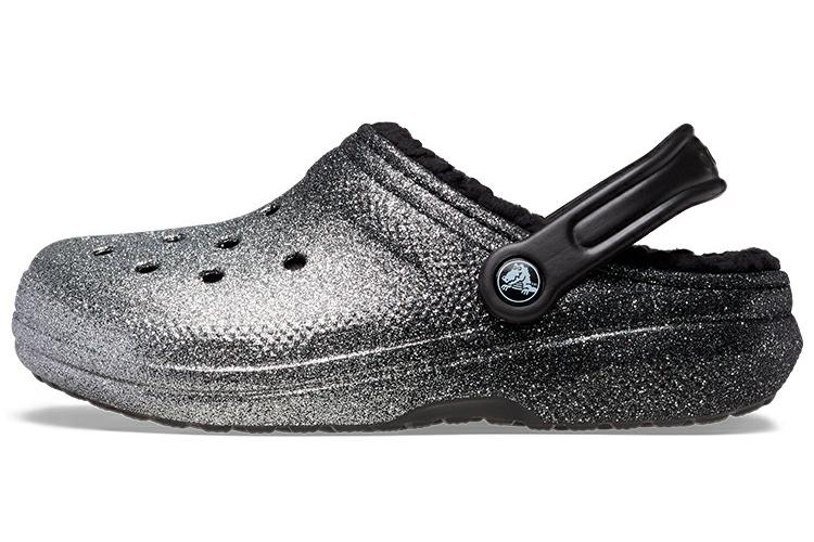 Шлепанцы женские Crocs Classic Glitter Lined черно-серебристые