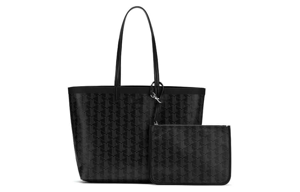 Сумка женская LACOSTE PVC Tote Bag черно-серая, Medium EU