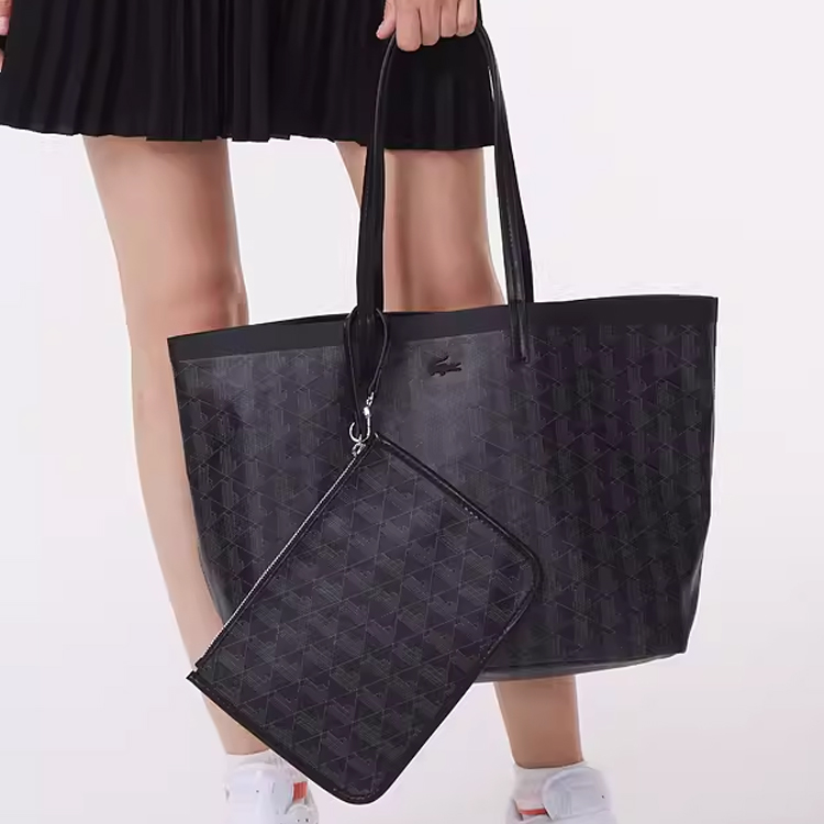 Сумка женская LACOSTE PVC Tote Bag черно-серая, Medium EU