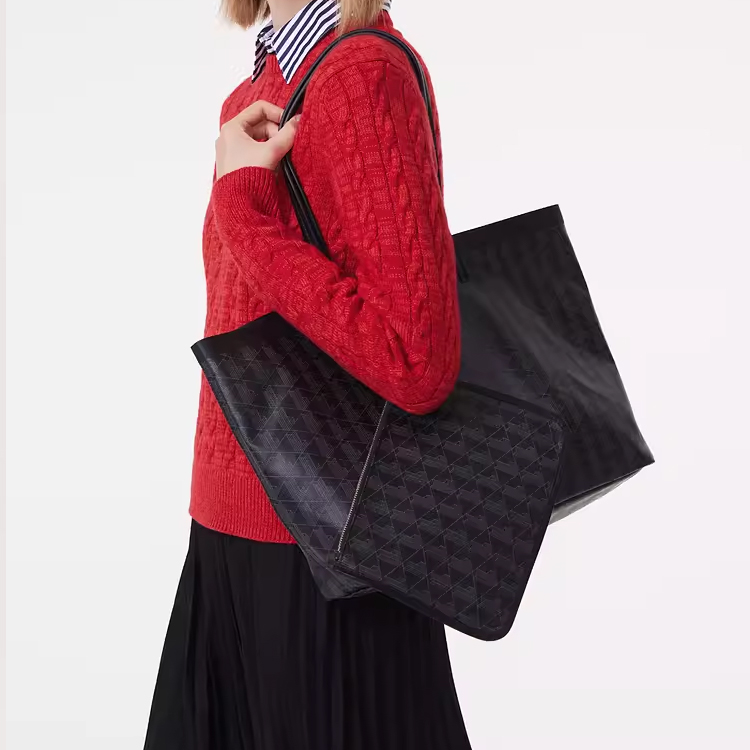 Сумка женская LACOSTE PVC Tote Bag черно-серая, Medium EU