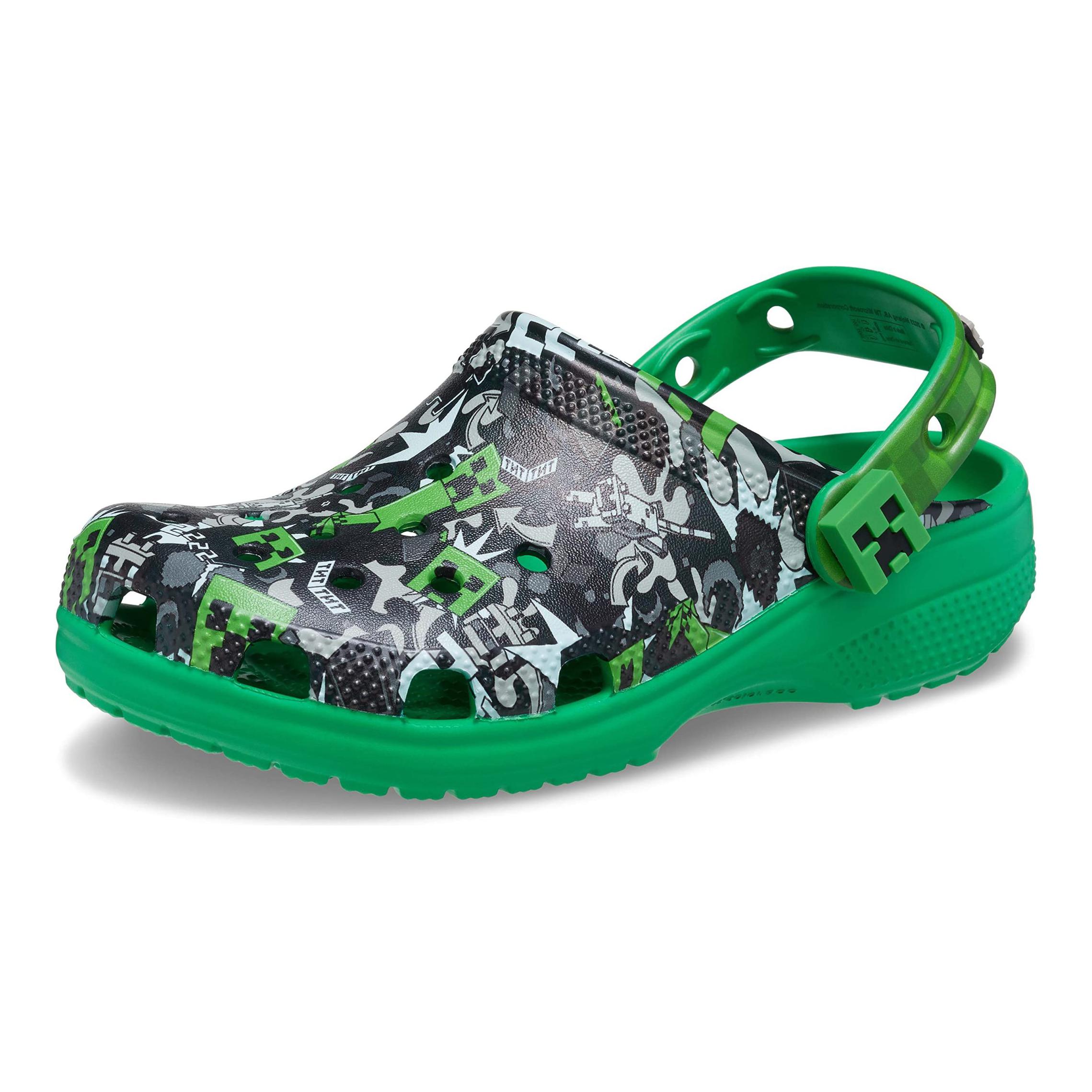 Шлепанцы детские Crocs Classic Clog Minecraft черно-зелёные, 33-34 EU