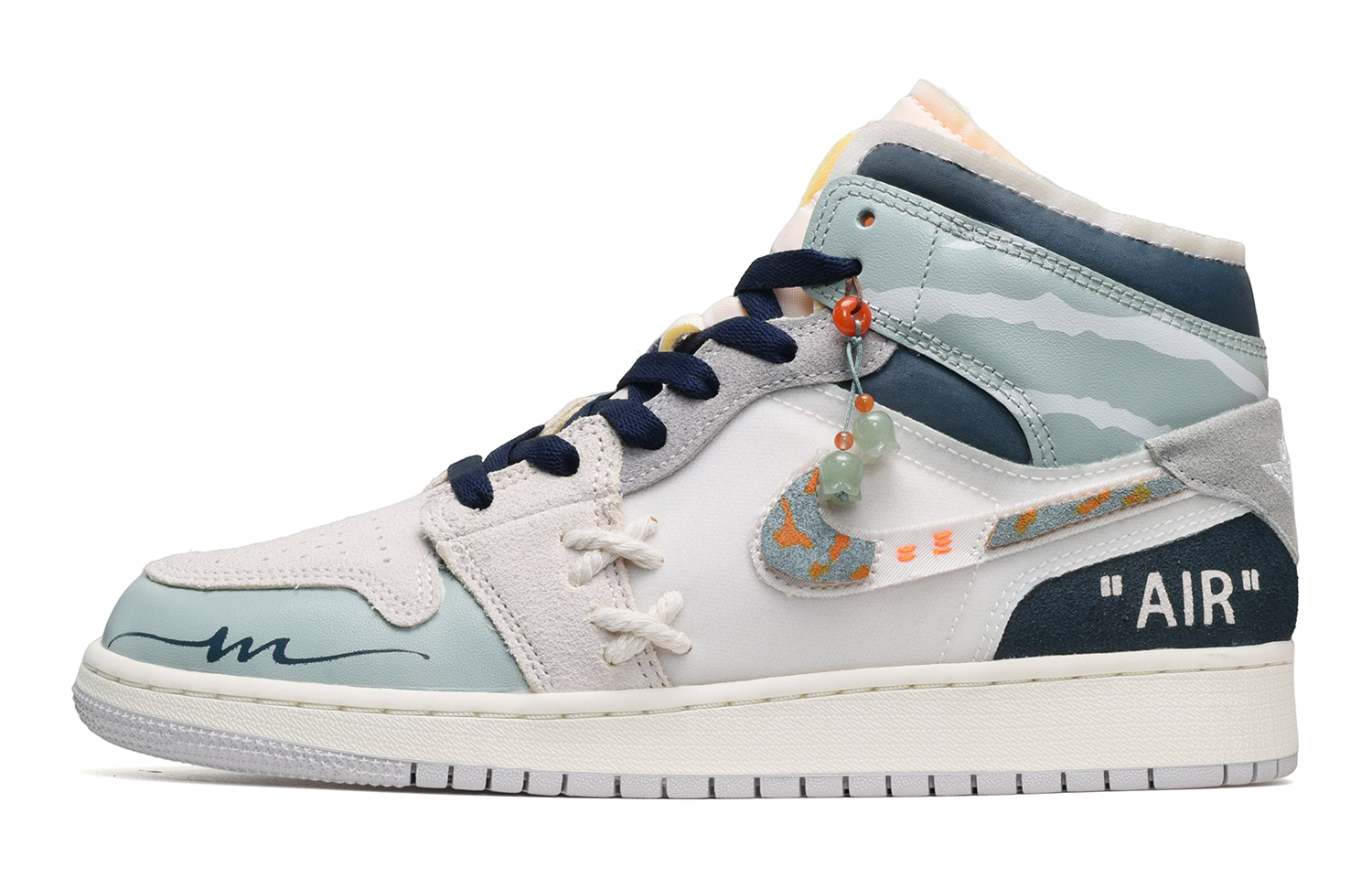 Кеды женские Jordan Air Jordan 1 Mid High-Top серые, белые, синие, 38 EU