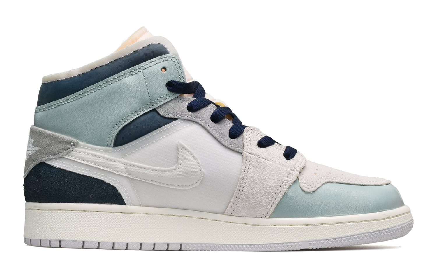 Кеды женские Jordan Air Jordan 1 Mid High-Top серые, белые, синие, 38 EU
