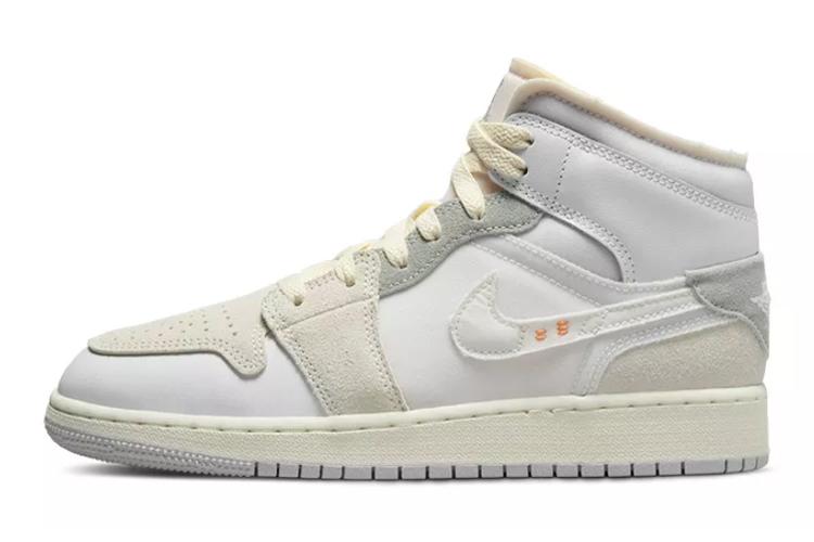 Кеды женские Jordan Air Jordan 1 Mid High-Top серые, белые, синие, 38 EU