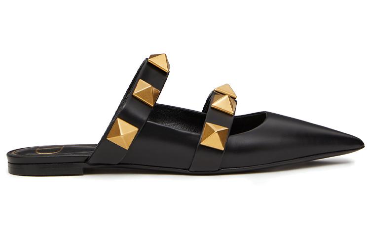 Шлепанцы женские Valentino Garavani Roman Stud черные-золотые, 35.5 EU