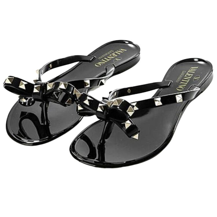 Шлепанцы женские Valentino Rockstud черно-золотые, 35 EU