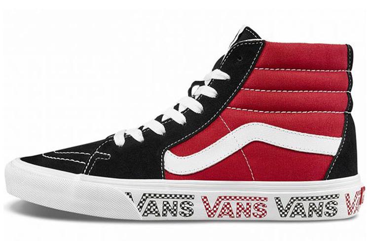 Кеды унисекс Vans SK8 HI Sidewall Logo черные и гоночно-красные