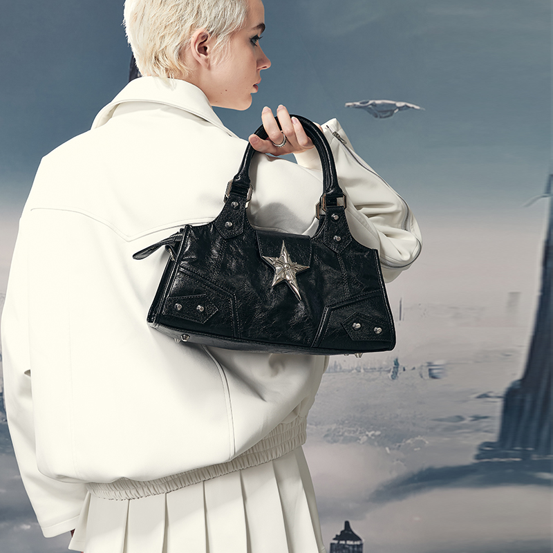 Сумка женская JACD Biker Bag черная, серебристая, фиолетовая