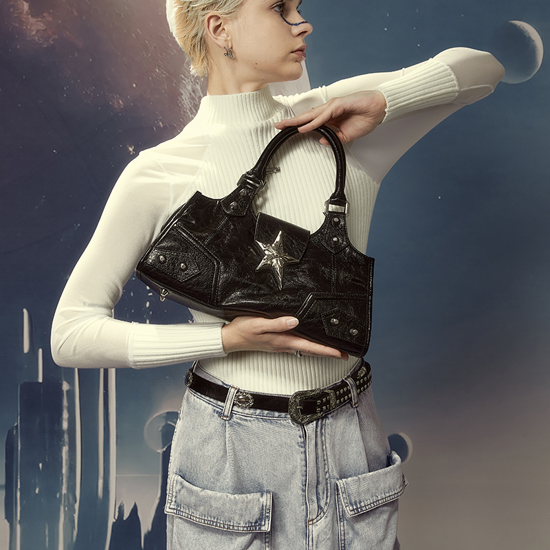 Сумка женская JACD Biker Bag черная, серебристая, фиолетовая