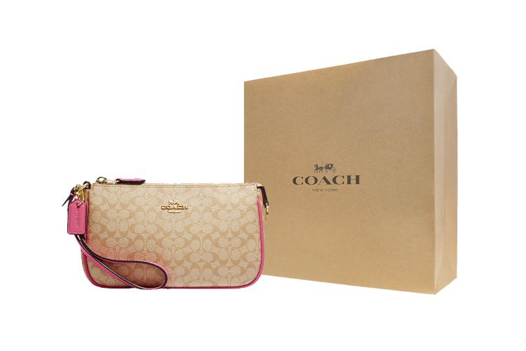 Клатч женский COACH Nolita Canvas маленького размера хаки и розовый