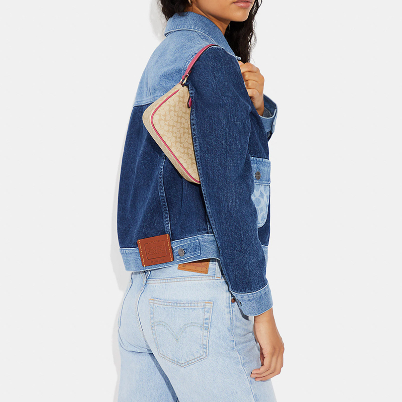 Клатч женский COACH Nolita Canvas маленького размера хаки и розовый