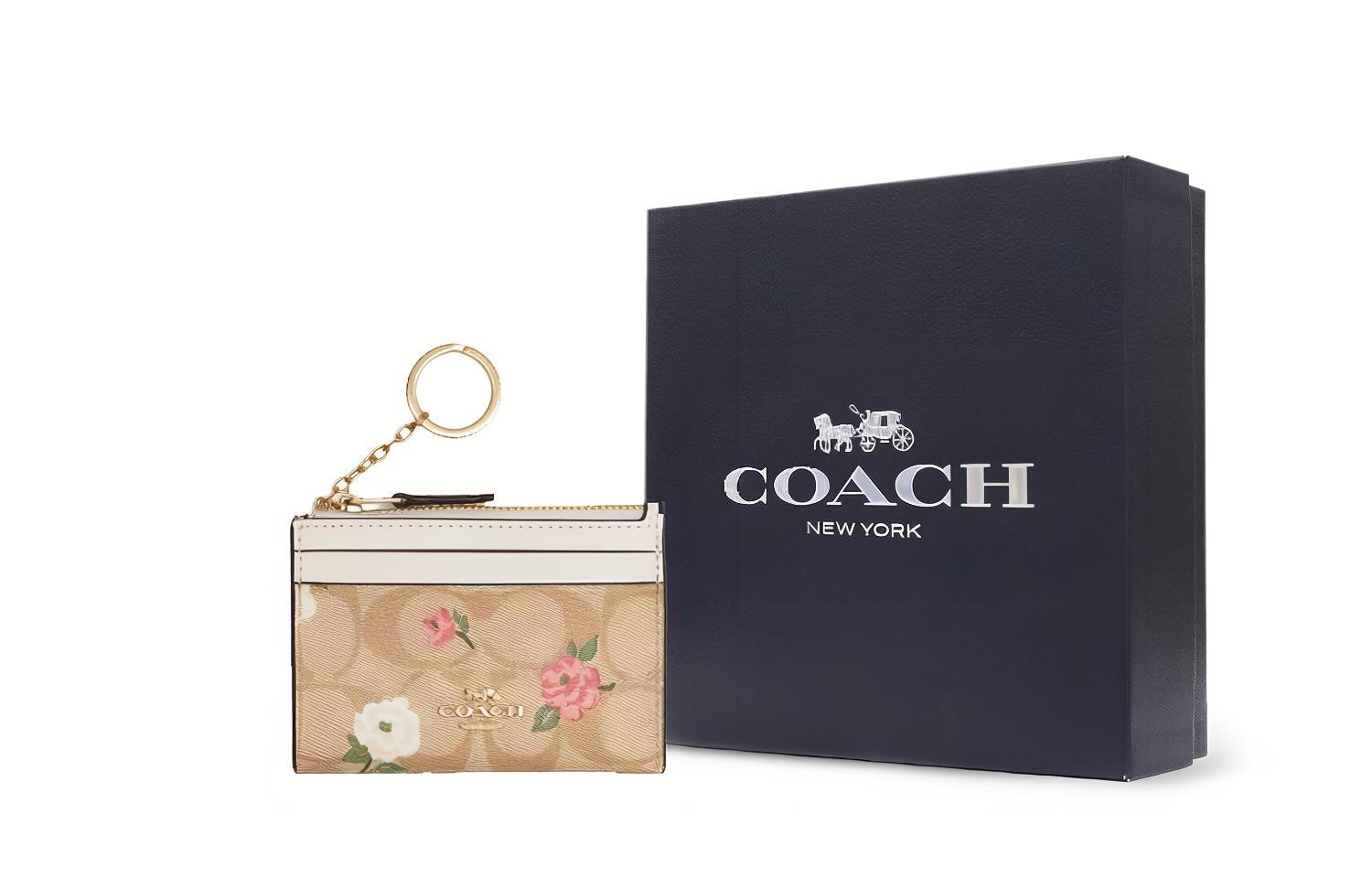 Кошелек женский COACH Skinny Id Case Canvas Wallet Mini золотистый и светло-хаки