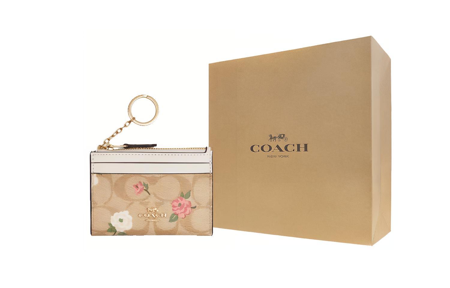 Кошелек женский COACH Skinny Id Case Canvas Wallet Mini золотистый и светло-хаки