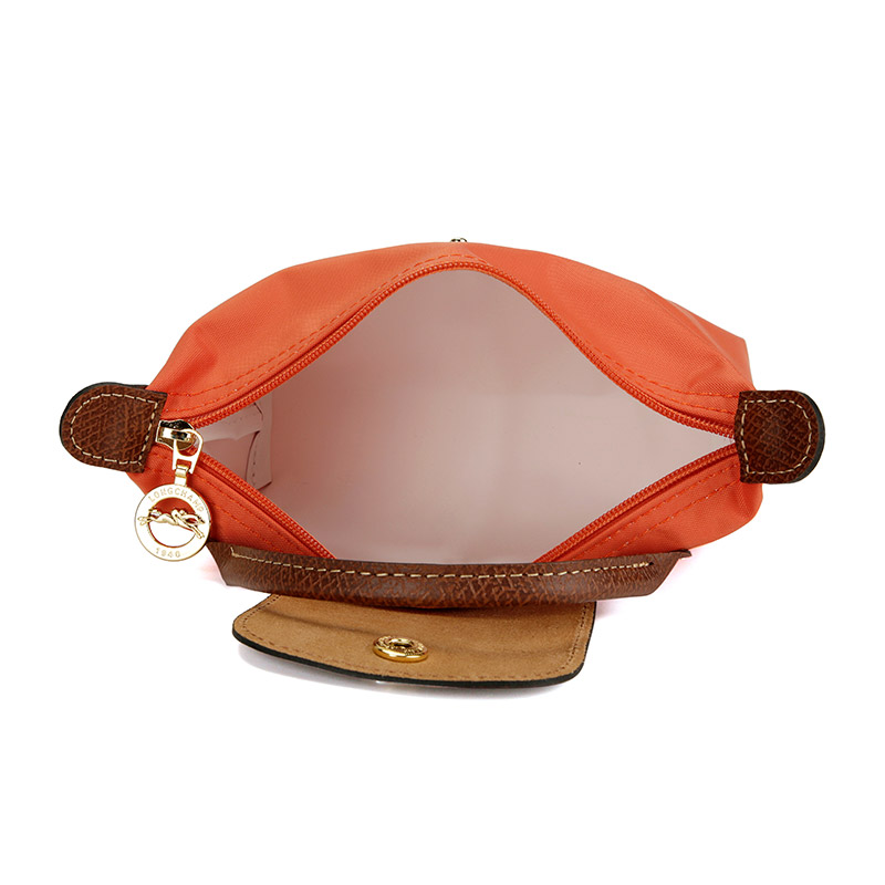 Сумка унисекс LONGCHAMP Dumpling Bag из ткани с кожаным патчворком, оранжевая