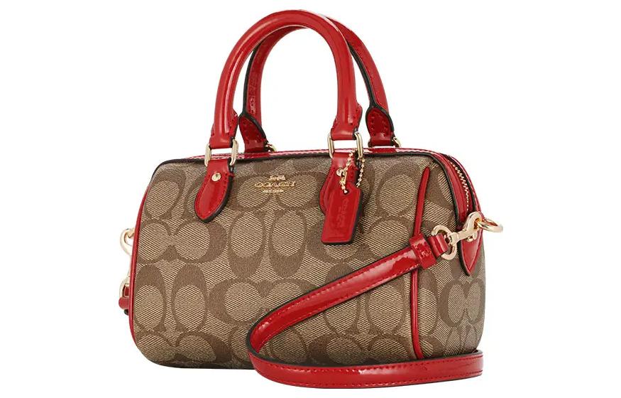 Сумка женская COACH Boston Bag коричневая и красная, Gift Box Set (Basic Set+Yellow Box) EU