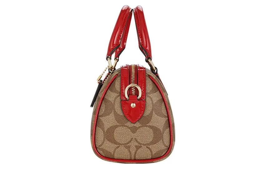 Сумка женская COACH Boston Bag коричневая и красная, Gift Box Set (Basic Set+Yellow Box) EU