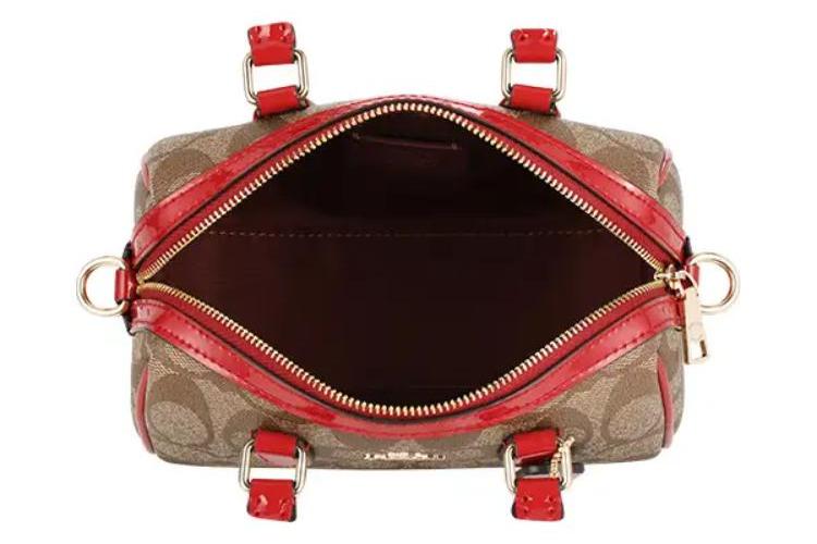 Сумка женская COACH Boston Bag коричневая и красная, Gift Box Set (Basic Set+Yellow Box) EU