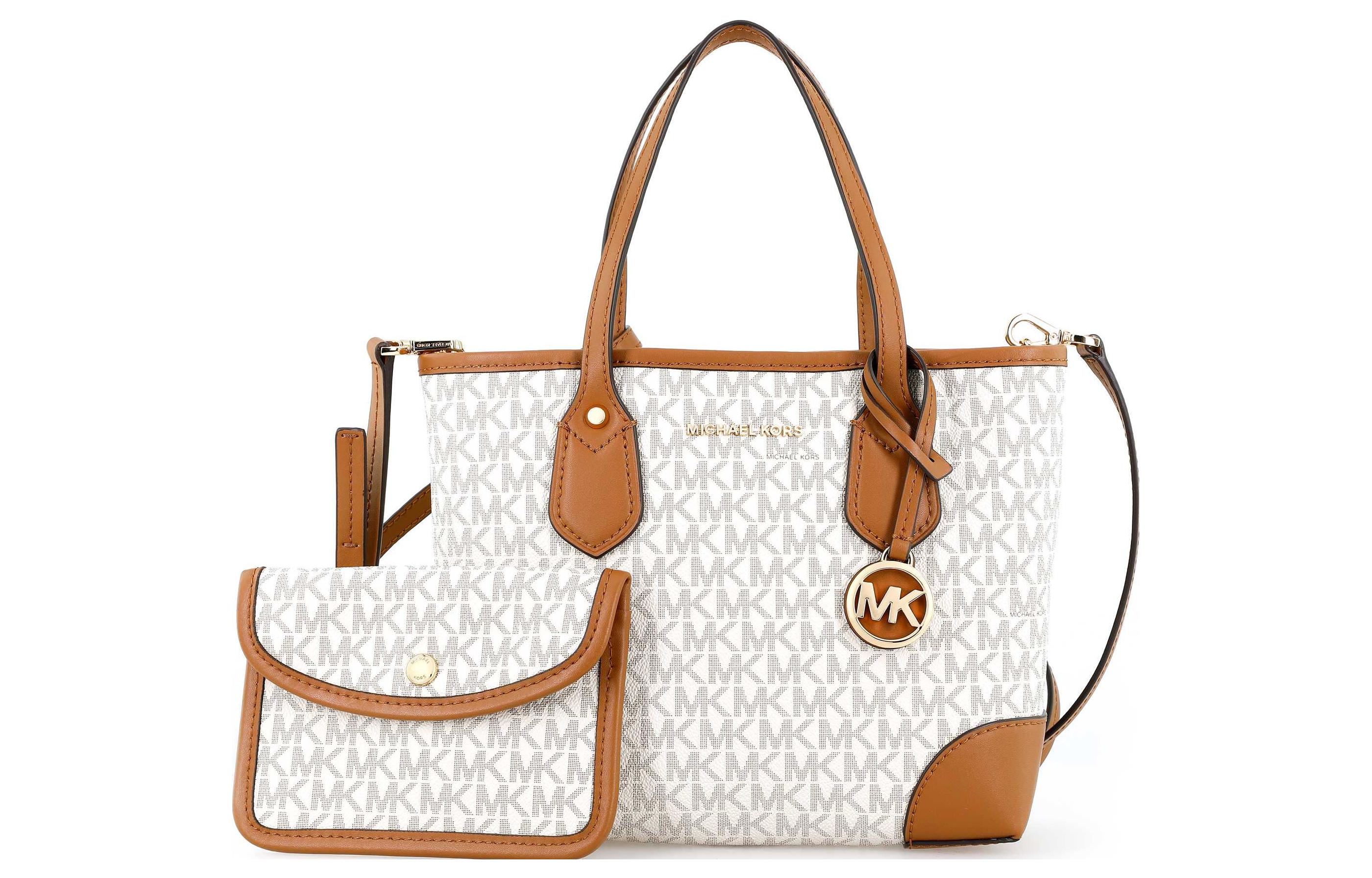 Сумка женская MICHAEL KORS Eva Leather Handbag бело-коричневая