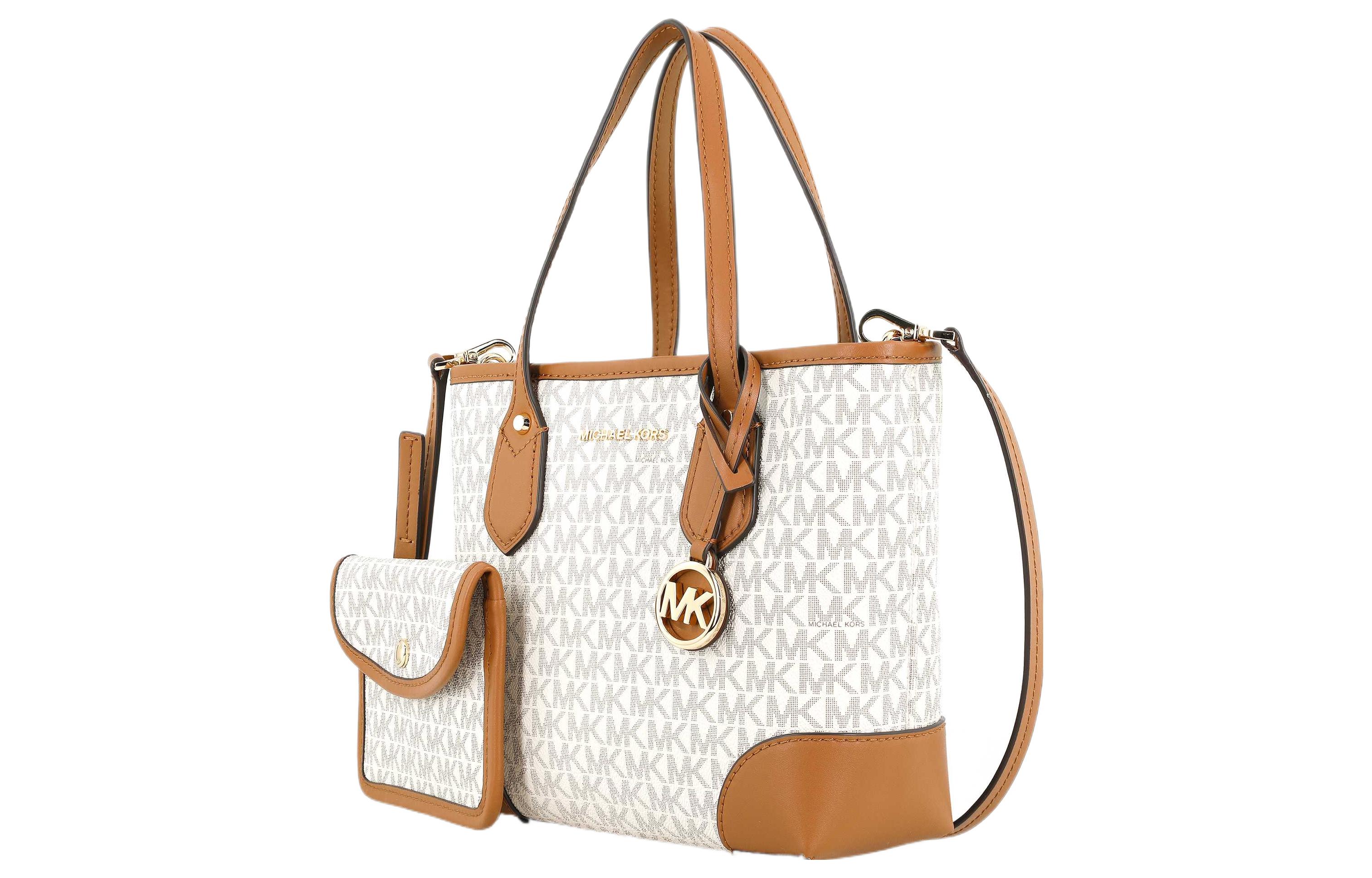 Сумка женская MICHAEL KORS Eva Leather Handbag бело-коричневая