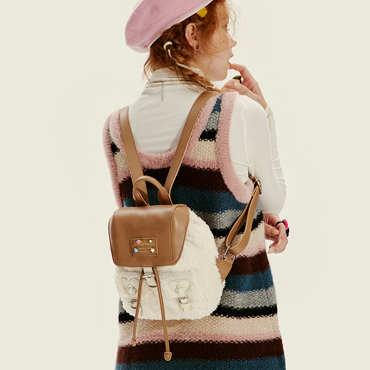 Рюкзак женский VANWALK V2714-1W молочно-белый/орехово-шоколадный