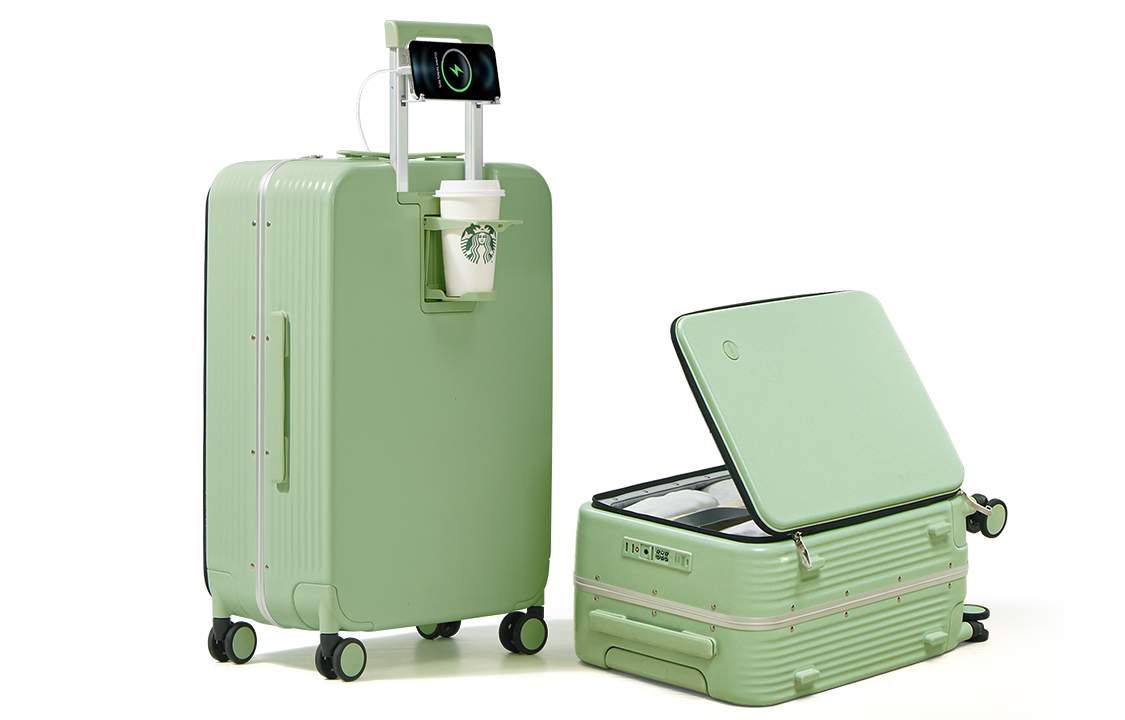 Чемодан унисекс MIXI PC дымчато-белый, авокадо-зелёный, 20 Inches (Carry-on) EU