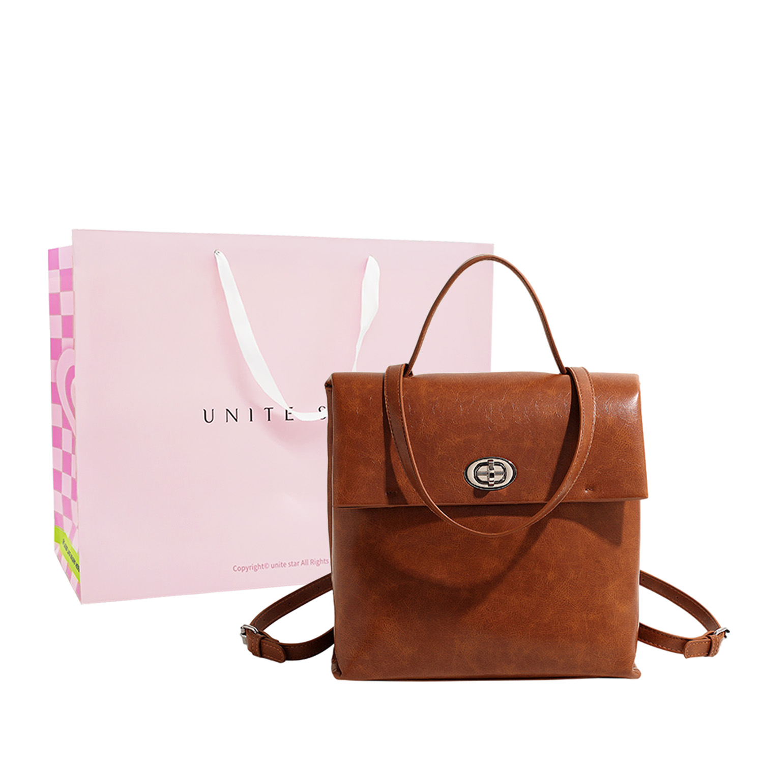 Рюкзак женский UNITE STAR PU черный, желто-коричневый