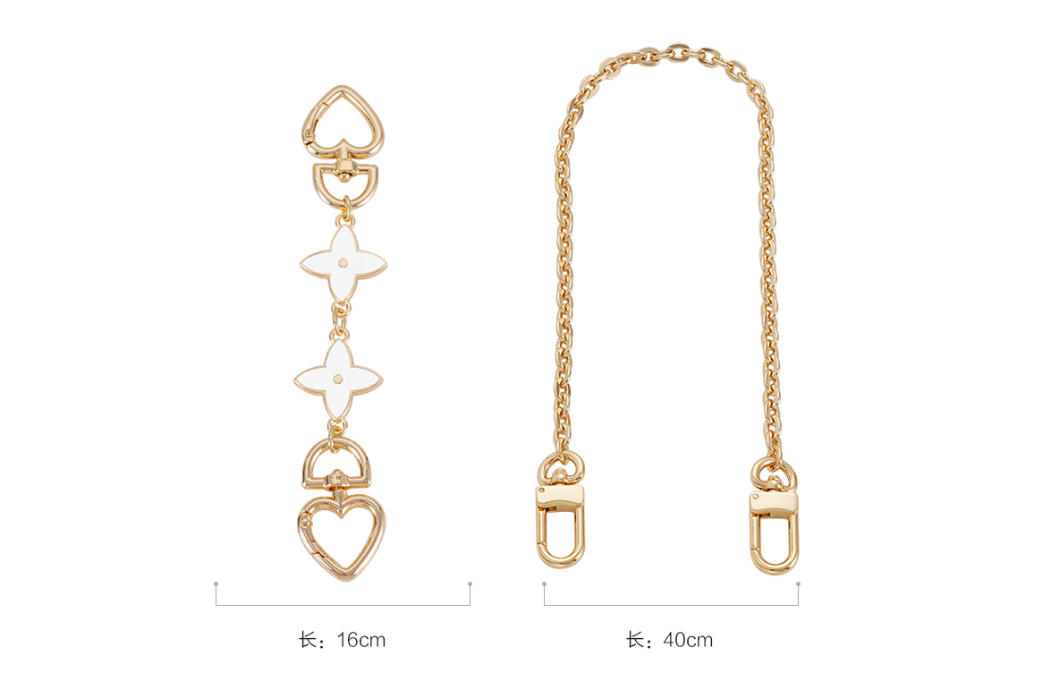 (Gold-Tone) Black White Four-Leaf Clover Extender Chain+Decorative Chain 40cm