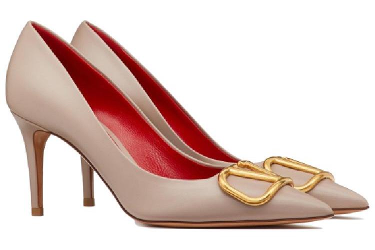 Женские туфли Valentino Vlogo Signature Slim Heel серо-розовые, 38 EU