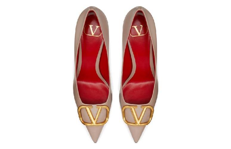 Женские туфли Valentino Vlogo Signature Slim Heel серо-розовые, 38 EU
