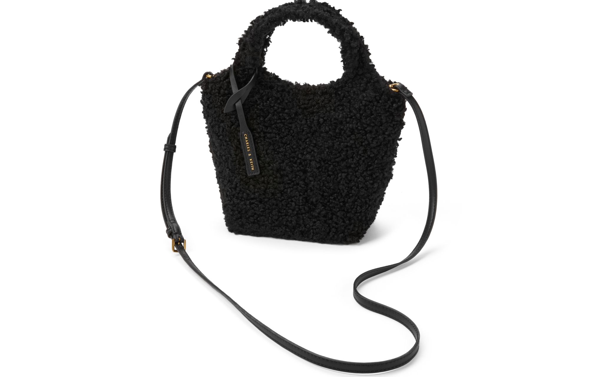 Сумка женская CHARLES&KEITH Sherpa Tote Bag бежево-черная