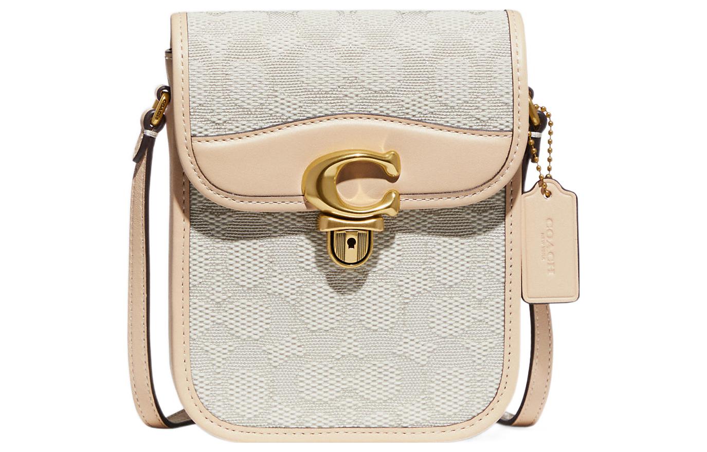 Сумка женская COACH Studio жаккардовая с кожаным отделением для телефона Apricot