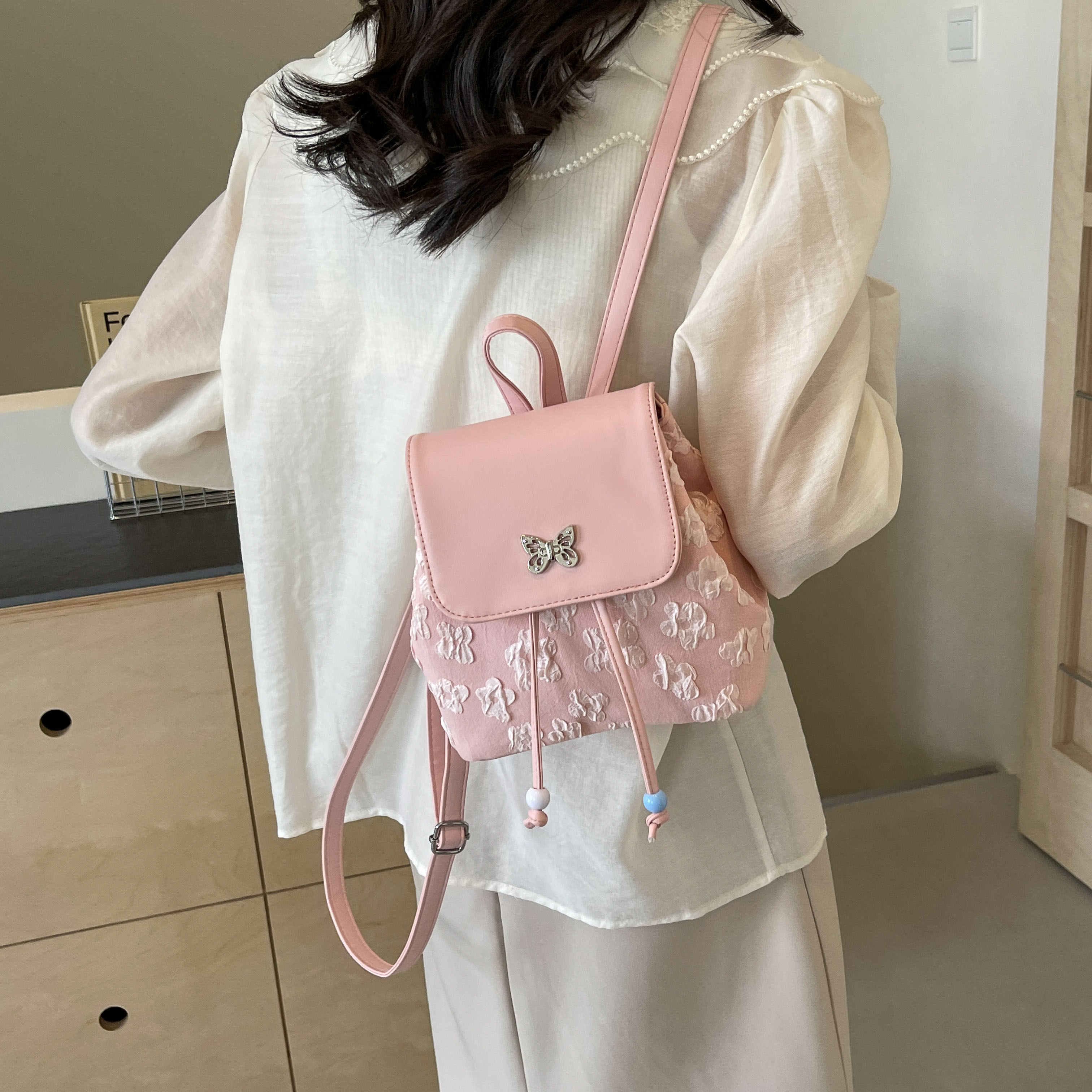 Рюкзак женский JIANGLIDA JLD-BMH-360 черный, экрю, синий, розовый