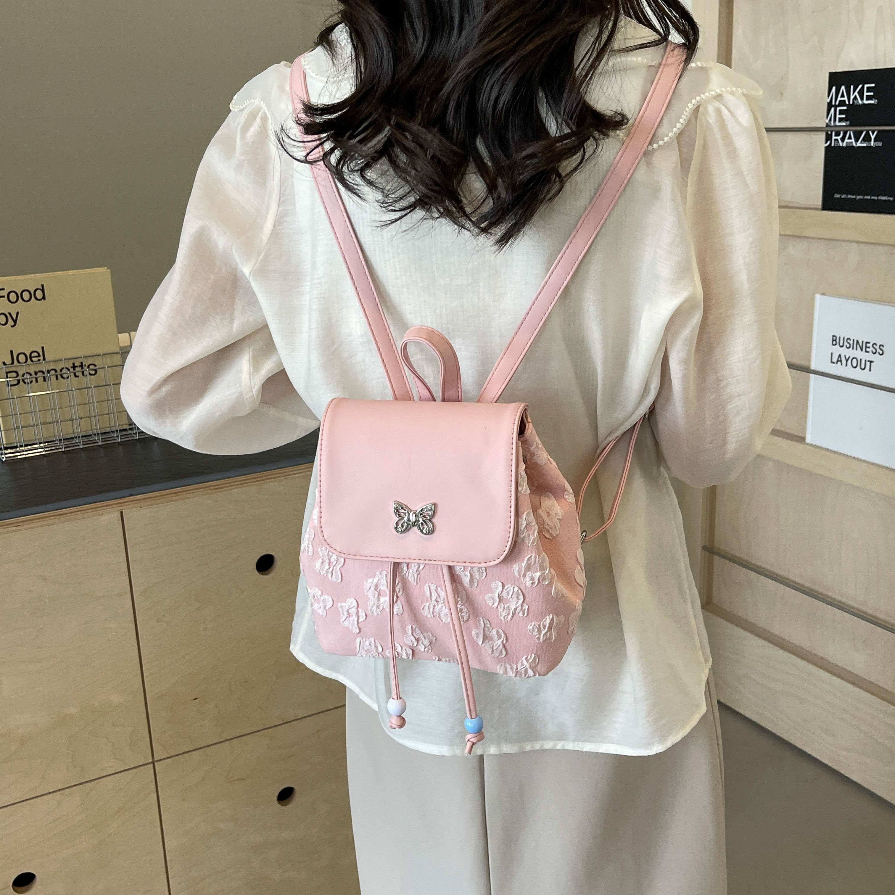 Рюкзак женский JIANGLIDA JLD-BMH-360 черный, экрю, синий, розовый